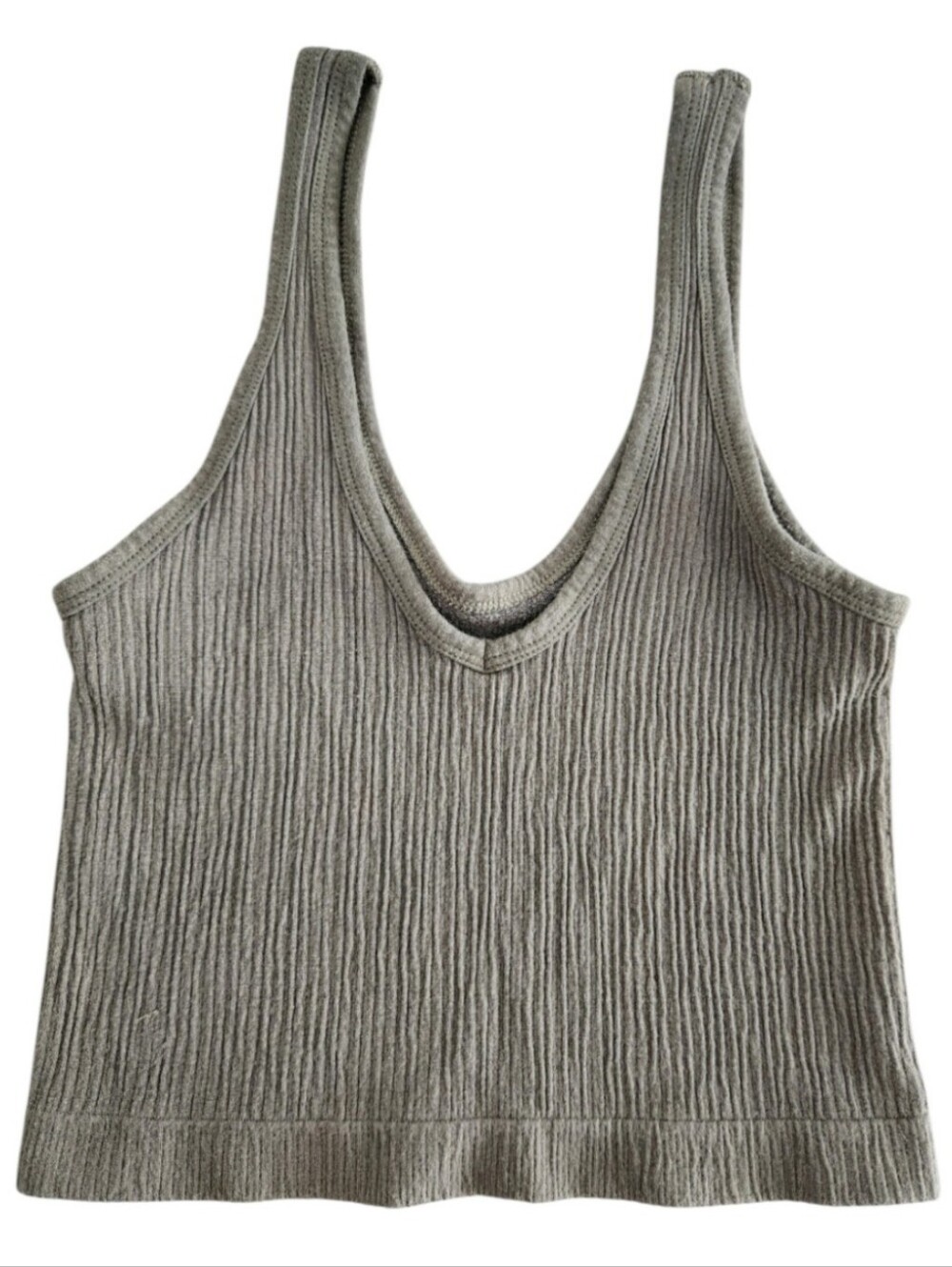 Out From Under Ribbed Khaki Crop Tank Top Seamless Size M Bra Top Cropped Basics